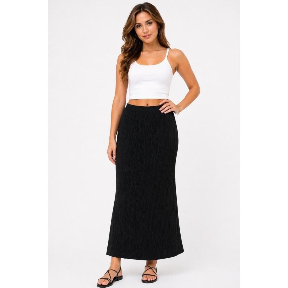 VTG Diana Marciano Black Crinkle Textured Maxi Whimsygoth Skirt Sz 22 Minimalist